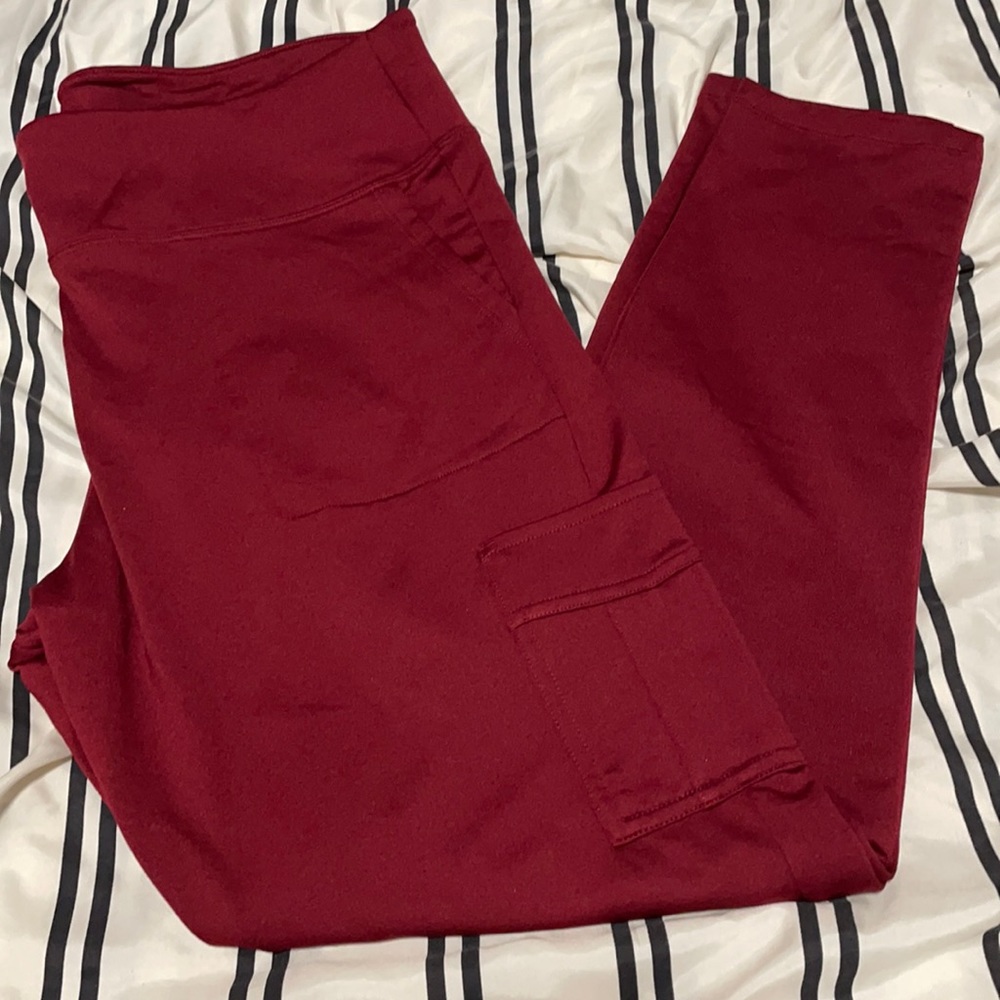 Red fleece lined cargo leggings